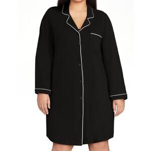 Joyspun Womens Sleepshirt Cotton Blend Long Sleeve Notch Collar  Black Size XL